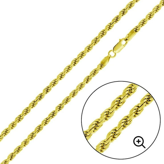 Gold Plated 925 Sterling Silver Diamond-Cut Rope 080 Chain 3.8mm Made in Italy 20" Jewelry Female