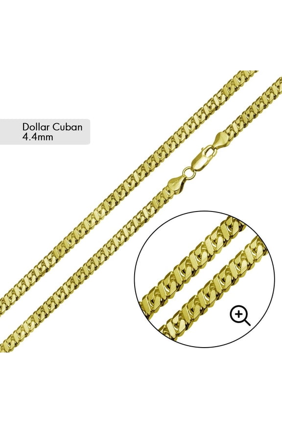 Gold Plated 925 Sterling Silver Dollar Miami Cuban Chain 4.4mm Italy 26" Jewelry Female Unisex