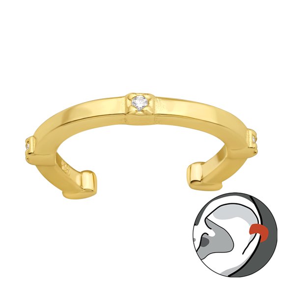 Gold Plated 925 Sterling Silver Ear Cuff with Cubic Zirconia