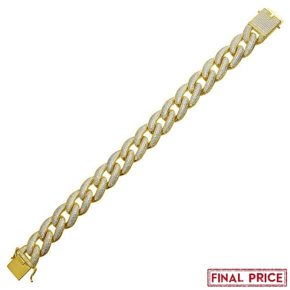 Gold Plated 925 Sterling Silver Encrusted Miami Cuban Link Bracelet 16.0mm 9" Jewelry Female Unisex