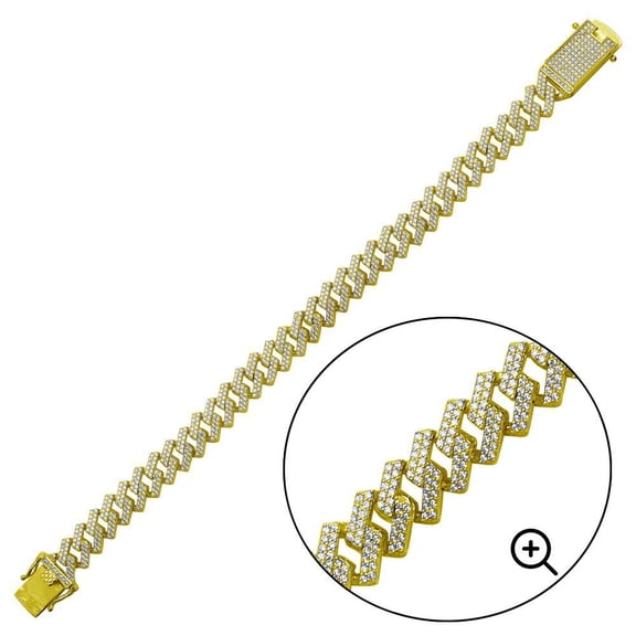 Gold Plated 925 Sterling Silver Encrusted Square Miami Cuban Bracelet 11.0mm 8" Jewelry Female