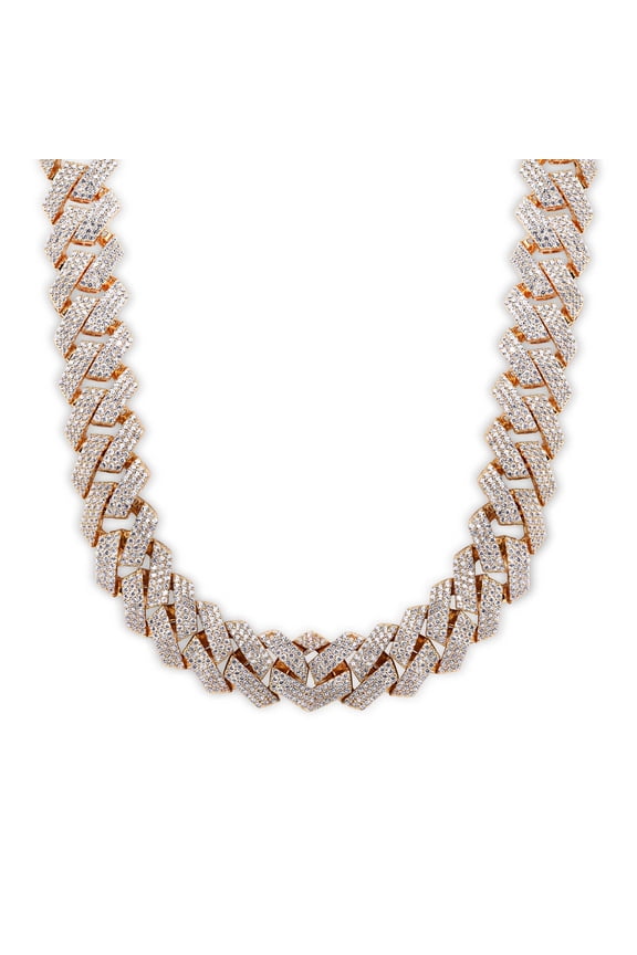 Gold Plated 925 Sterling Silver Encrusted Square Miami Cuban Link Chain 13mm 22" Jewelry Female