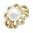 thumbnail image 1 of Gold Plated 925 Sterling Silver Flower Ring Simulated Pearl Band White CZ Jewelry Female Size 6, 1 of 4