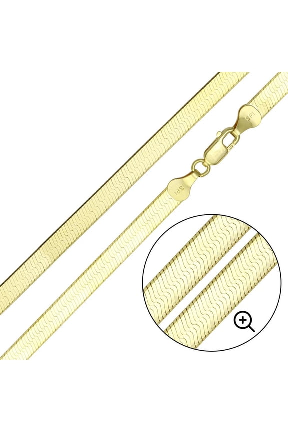 Gold Plated 925 Sterling Silver Herringbone 060 Chain 5.5mm Made in Italy 7" Jewelry Female Unisex
