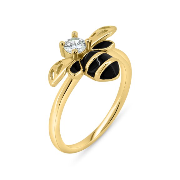 Gold Plated 925 Sterling Silver Honey Bee Clear Cubic Zirconia Ring Band White Jewelry Female Size 8