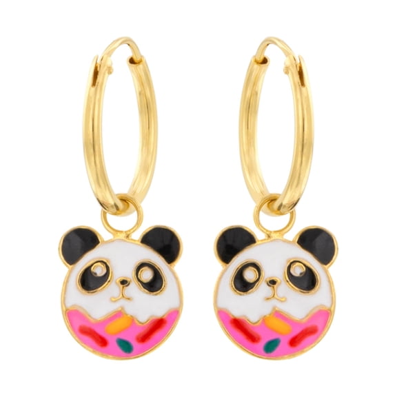 Gold Plated 925 Sterling Silver Hoop Earrings with Panda Epoxy
