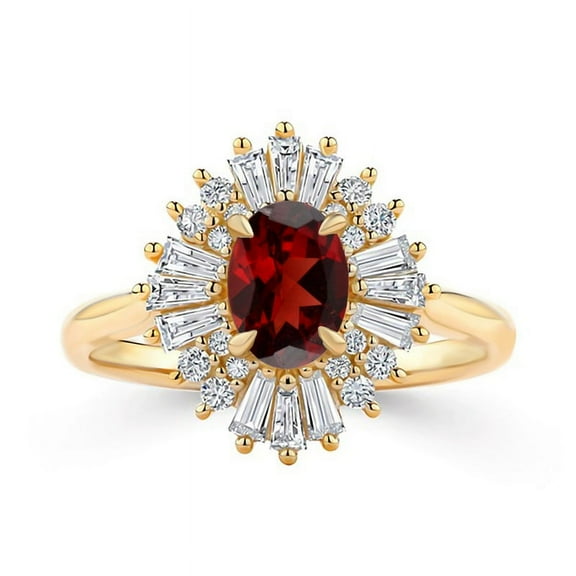 Gold Plated 925 Sterling Silver January Birthstone Garnet Gemstone Cluster Ring For Women