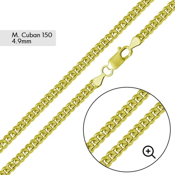 Gold Plated 925 Sterling Silver Miami Cuban 150 Chain Link 4.9mm Make in Italy 26" Jewelry Female