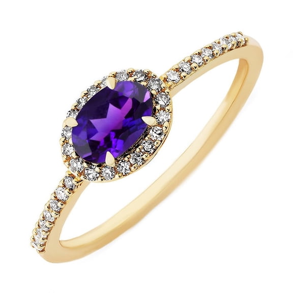 Gold Plated 925 Sterling Silver Natural Amethyst 0.70 Ct Gemstone Halo Ring For Women