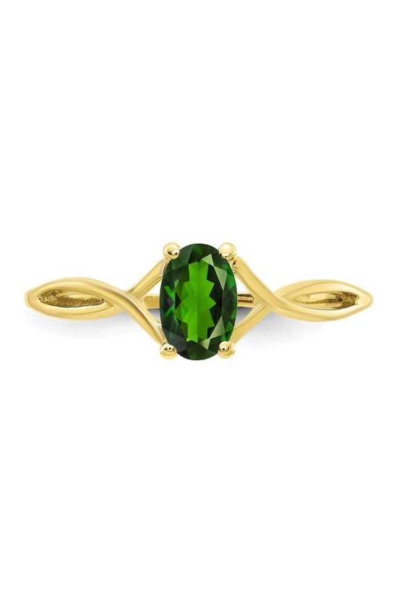 Gold Plated 925 Sterling Silver Natural Chrome Diopside 7X5 Mm Gemstone Solitaire Ring For Women