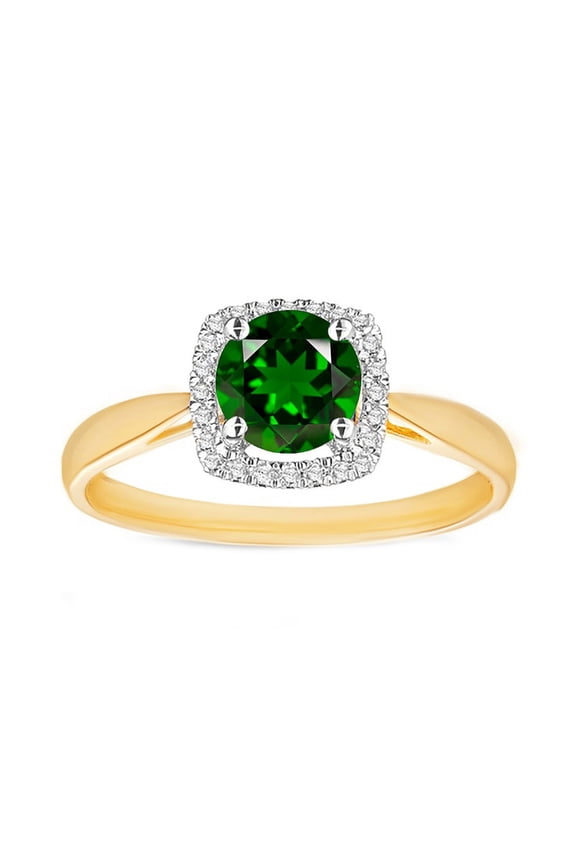 Gold Plated 925 Sterling Silver Natural Chrome Diopside Gemstone Halo Style Ring For Women