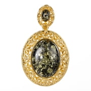 Gold Plated 925 Sterling Silver Oval Green Baltic Amber Pendant