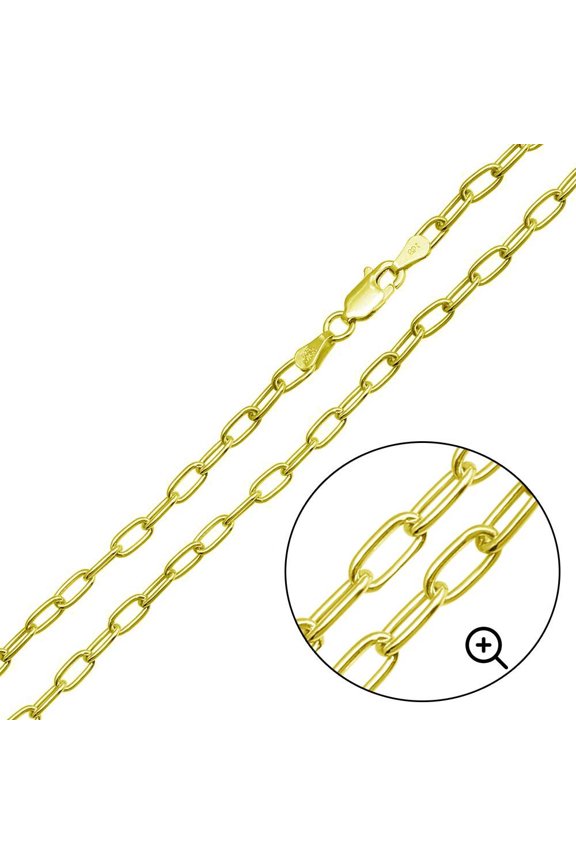Gold Plated 925 Sterling Silver Oval Paperclip Link Chain 3.1mm Made in Italy 18" Jewelry Female
