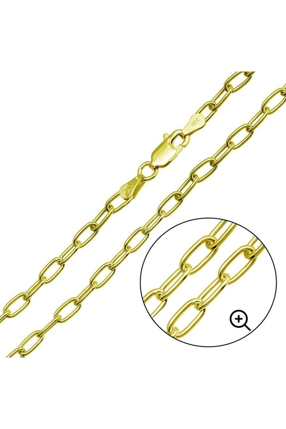 Gold Plated 925 Sterling Silver Oval Paperclip Link Chain 4mm Made in Italy 18" Jewelry Female