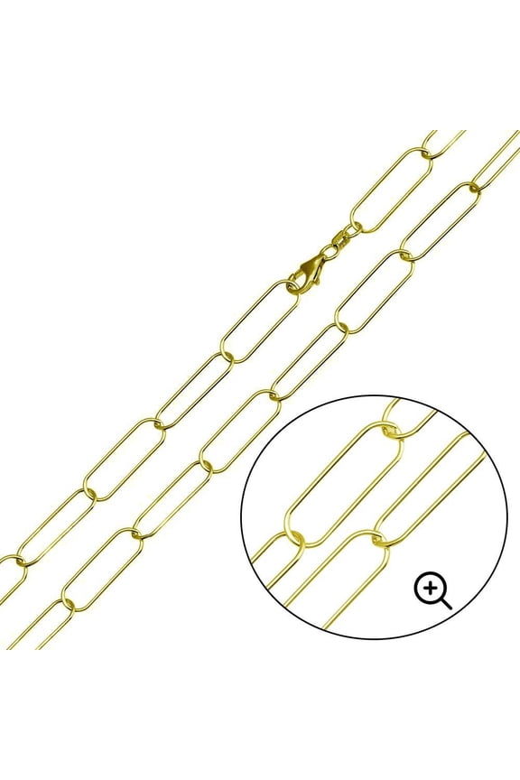 Gold Plated 925 Sterling Silver Oval Paperclip Link Chain 6.5mm Made in Italy 18" Jewelry Female