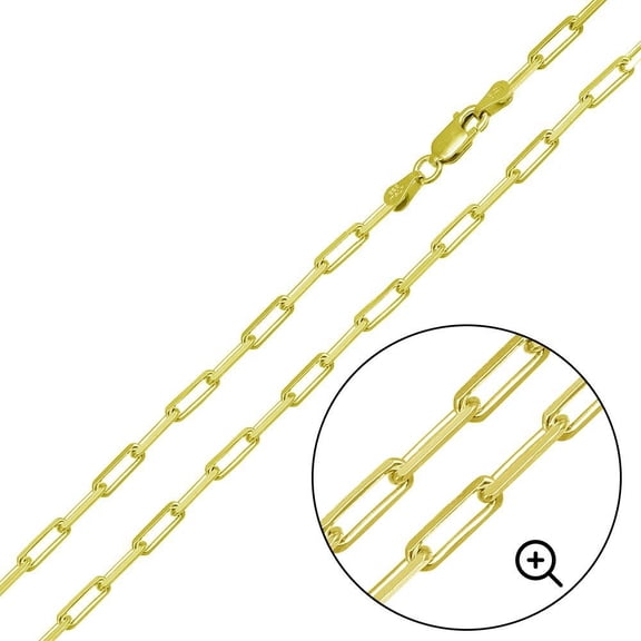 Gold Plated 925 Sterling Silver Paperclip Link Chain 2.8mm Made in Italy 18" Jewelry Female Unisex