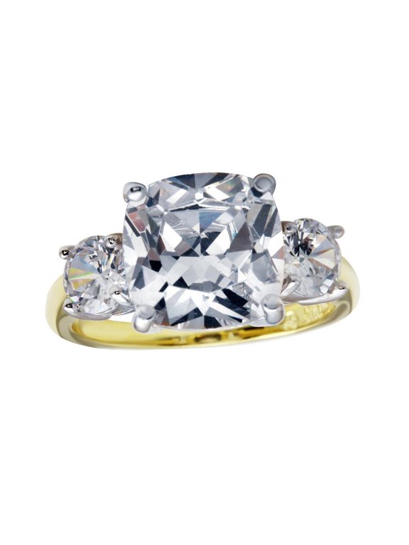 Gold Plated 925 Sterling Silver Past Present Future Ring Band White CZ Jewelry Female Size 9