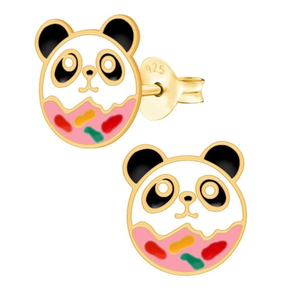 Gold Plated 925 Sterling Silver Stud Earrings with Panda Epoxy