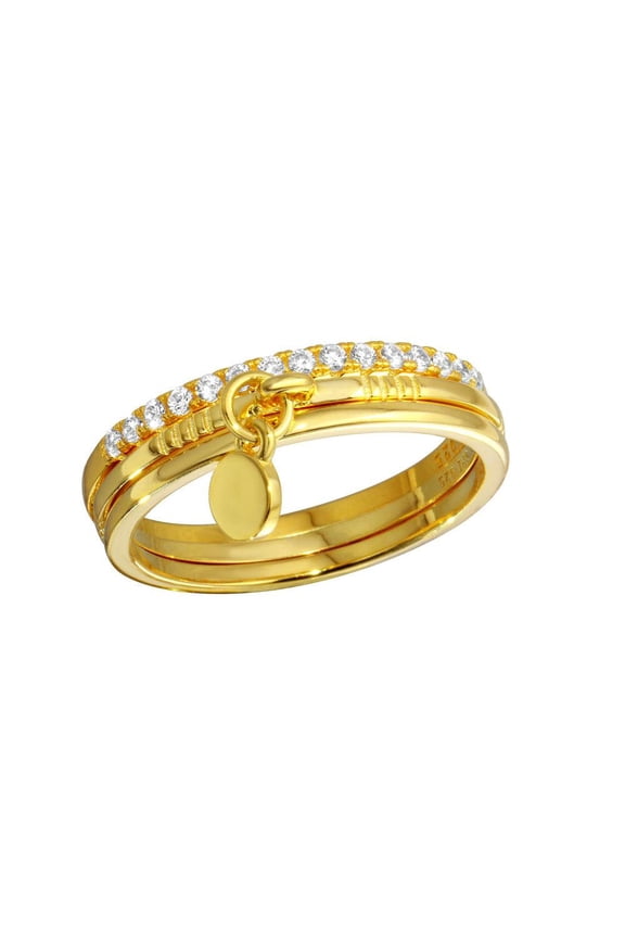 Gold Plated 925 Sterling Silver Tri Stackable Hanging Disc Ring White CZ Jewelry Female Size 6