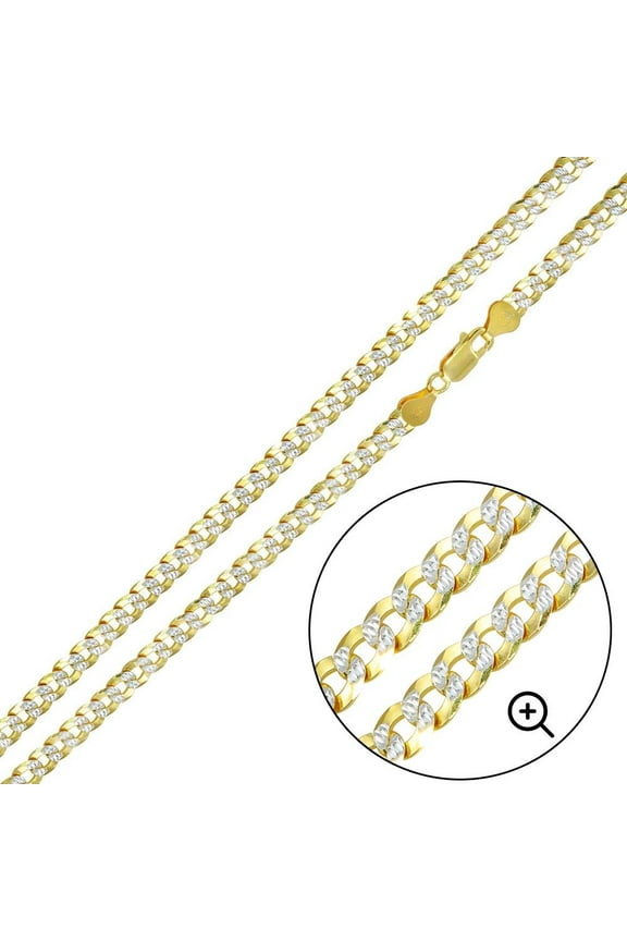 Gold Plated 925 Sterling Silver Two-Tone DC Curb Pave Chain 4.3mm Made in Italy 22" Jewelry Female