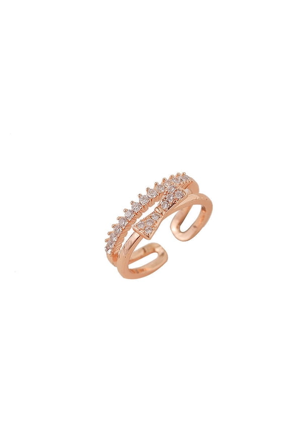 Womens Gold Plated Adjustable Ring with Bow Pearls and Rhinestones Korean Geometric Design Ring Summer Jewelry Trend Fashion Ring