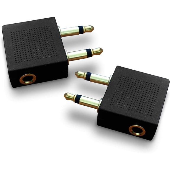 Gold Plated Airplane Flight Headphone Adapters (Pack of 2) | Allows you to use your Earphones with all In-Flight Media Systems | This Airline Plane Headset Converter Enables Great Sound on all Planes