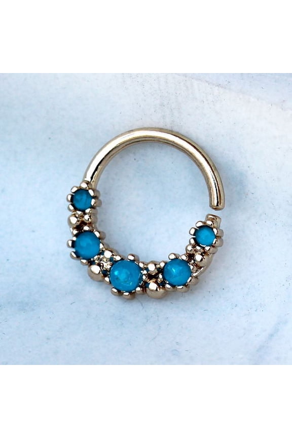 Gold Plated Aqua Synthetic Opal Seamless Ring