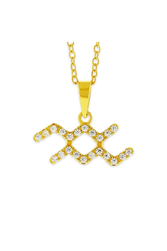 Gold Plated Aquarius Zodiac Necklace - Cubic Zircornia Stones - Dainty Astrology Necklace - 925 Sterling Silver Gold Plated - Aquarius Necklace