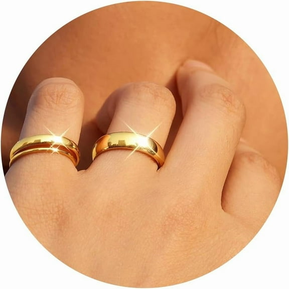 Gold Plated Band Rings for Women Non Tarnish, 14K Gold Plated Wedding Rings Set for Statement, Stackable Simple Thumb Pinky Bands Comfort Fit 3Pcs 2mm 4mm 6mm for Jewelry Gift Size 5-13