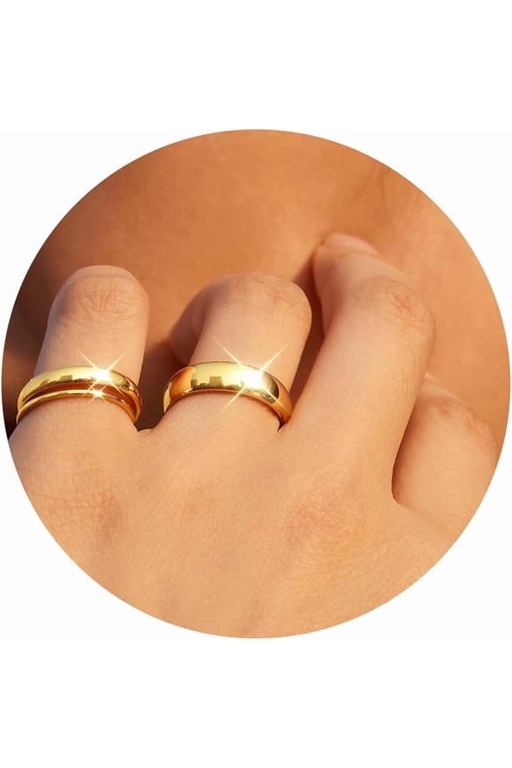 Gold Plated Band Rings for Women Non Tarnish, 14K Gold Plated Wedding Rings Set for Statement, Stackable Simple Thumb Pinky Bands Comfort Fit 3Pcs 2mm 4mm 6mm for Jewelry Gift Size 5-13