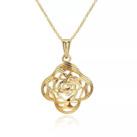 Gold Plated Bead Flower Drop Pendant Necklace 19 Inch 1mm Lobster Clasp B301