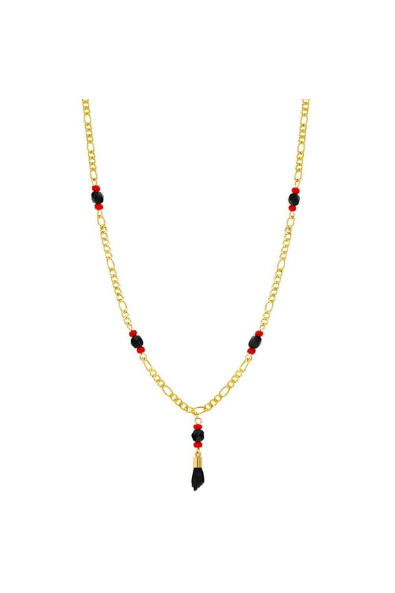 Gold Plated Black Figa Hand Simulated Azabache Evil Eye Protection Necklace 21"