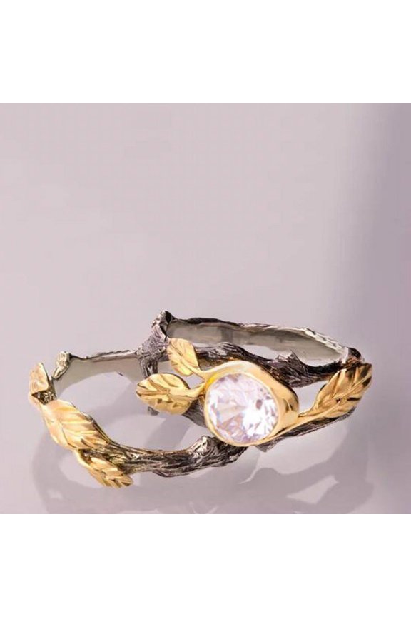Gold-Plated Branch Ring with Inlaid Zircon, European Style Metal Ring for Festivals, Individually Packed