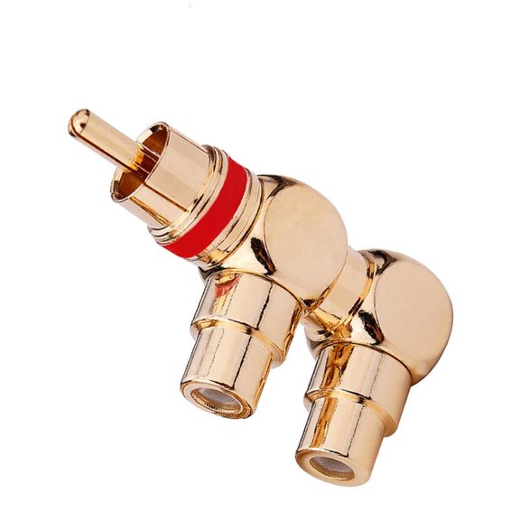 Gold Plated Brass 2RCA Right Angle Male To Female Connector 90 Degree Adapter