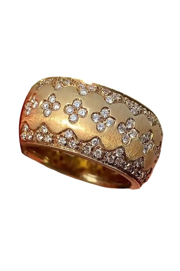 Gold Plated Brass Four Clovers Rings With Sparkling Stones Elegant Finger Rings Evening Party Jewelry Gift For He