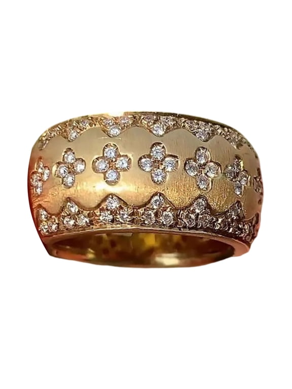 Gold Plated Brass Four Clovers Rings With Sparkling Stones Elegant Finger Rings Evening Party Jewelry Gift For He