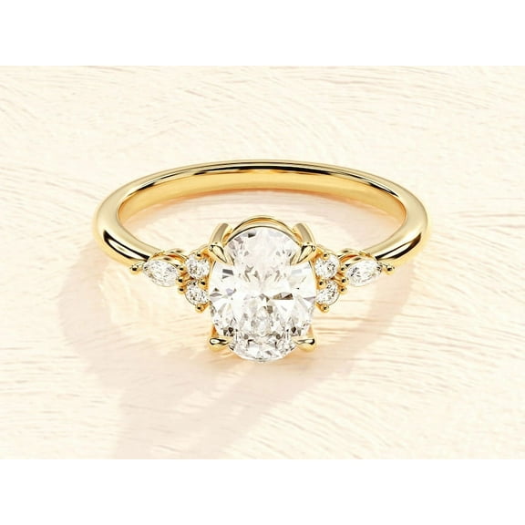 Vintage Oval Cluster, Moissanite Bridal Engagement Rings, Gold Plated