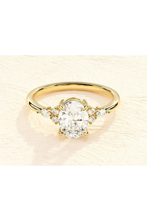 Vintage Oval Cluster, Moissanite Bridal Engagement Rings, Gold Plated
