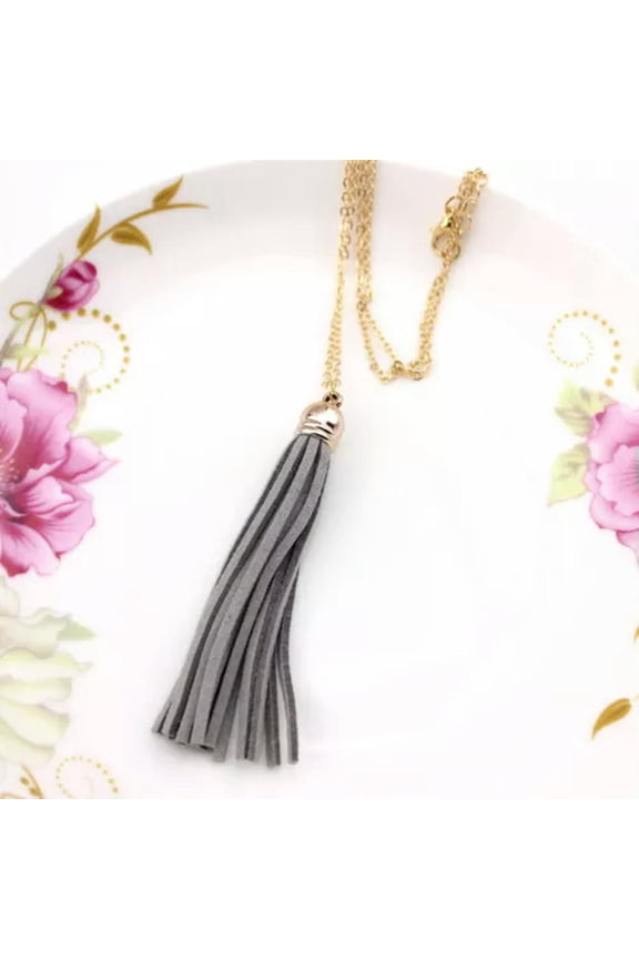 Gold Plated Brown Gray Velvet Tassel Pendant Long Necklace Christmas Jewelry