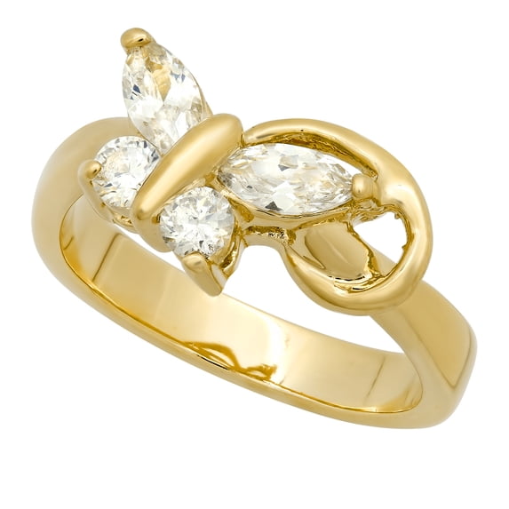 Gold Plated Butterfly w/Clear Marquise & Round CZ Wings Ring, Size 8.5