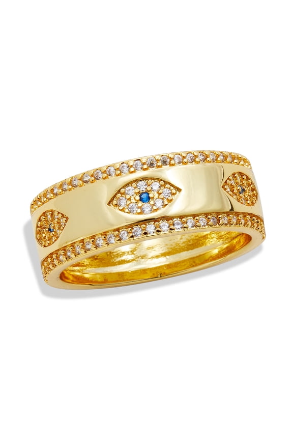 Gold Plated CZ Eye Band Ring SZ. 8