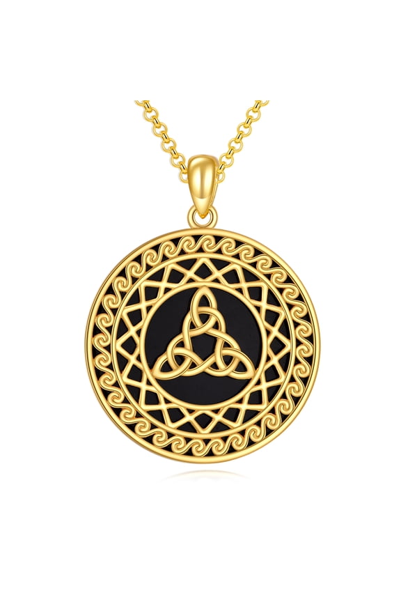 Gold Plated Celtic Knot Necklaces Sterling Silver Black Onyx Stone Gemstone Good Luck Irish Pendant Necklaces Jewelry Gift for Women Men