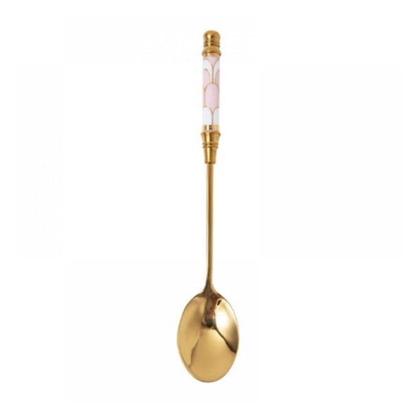 Gold Plated Ceramic Long Handle Stainless Steel Espresso Spoons, Mini Teaspoons Set for Coffee Sugar Dessert Cake Ice Cream Soup Antipasto Cappuccino, 5.7 Inch