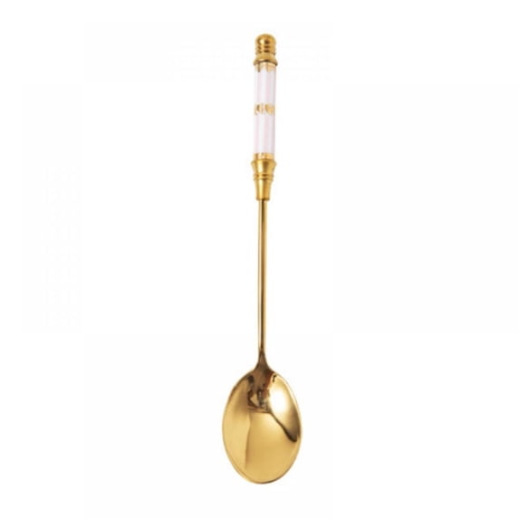 Gold Plated Ceramic Long Handle Stainless Steel Espresso Spoons, Mini Teaspoons Set for Coffee Sugar Dessert Cake Ice Cream Soup Antipasto Cappuccino, 5.7 Inch