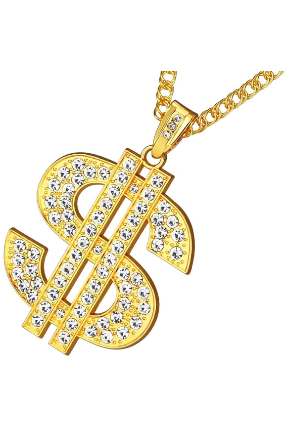 Gold Plated Chain With Dollar Sign Pendant Necklace Hop Chain Charm Necklace For Men