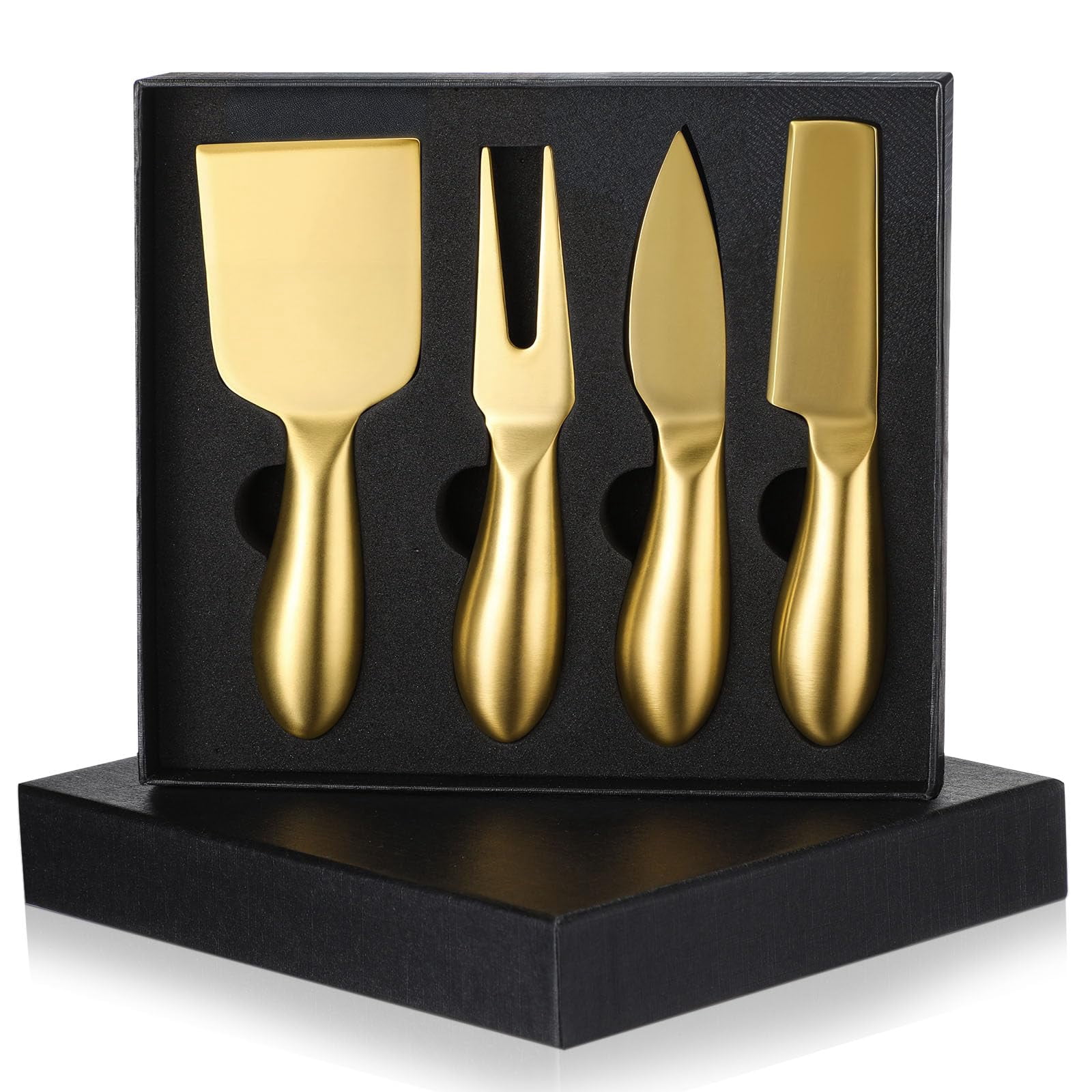Gold Plated Cheese Knife Set 4 Pcs Stainless Steel Tools with Black ...