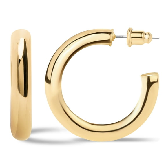 Gold Plated Chunky 5mm-6mm Thick 20mm-50mm Diameter Open Hoop Earrings for Women