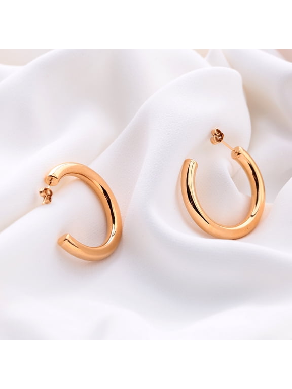Gold Plated Chunky Open Hoop Stud Earring | Large Infinity Hoops Earrings- 2 Pieces