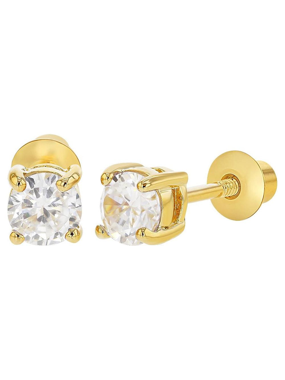 Girls' Classic Solitaire Screw Back 14k Gold Earrings - Clear - In Season  Jewelry
