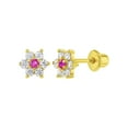 thumbnail image 1 of Gold Plated Clear and Pink CZ Flower Screw Back Earrings for Little Girls 5mm, 1 of 5